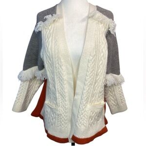 Vega Vesture Cable Knit Cardigan With Fringe Detailing Front Pockets Size XS